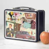レトロ50sスタイルカリフォルニアクリスマスコラージュ メタルランチボックス (インサイチュ)
