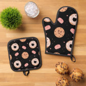 レトロ50sスタイルデザートキャラクターパターン 鍋つかみ&鍋敷きセット (トップダウン)