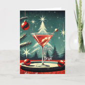 レトロ50'sスノーフラリーファンタジークリスマスツリーマティーニ カード (正面)