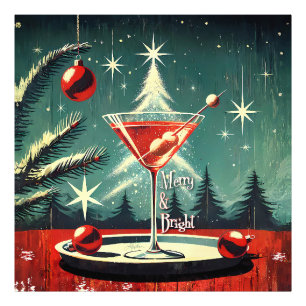 レトロ50sスノーフラリーフォレストクリスマスツリーマティーニ フォトプリント
