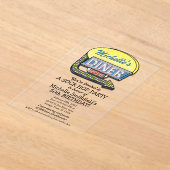 レトロ50sダイナーソックホップバースデーパーティーテーマ アクリル招待状 (レイダウン)