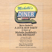 レトロ50sダイナーソックホップバースデーパーティーテーマ アクリル招待状 (正面)