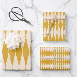 レトロ50sダイヤモンドジオメトリックパターン ラッピングペーパーシート