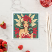 レトロ50sトロピカルクリスマスピンアップガール スタンダードカクテルナプキン (インサイチュ)