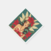 レトロ50sトロピカルクリスマスピンアップガール スタンダードカクテルナプキン (角)