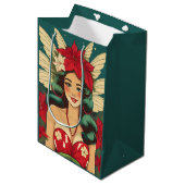 レトロ50sトロピカルクリスマスピンアップガール ミディアムペーパーバッグ (正面アングル)