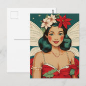 レトロ50sトロピカルクリスマスピンアップスターレット ポストカード (正面/裏面)