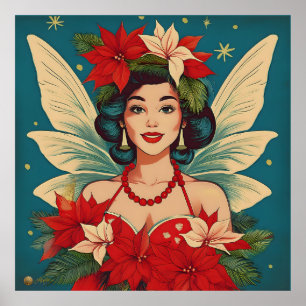レトロ50sトロピカルクリスマスピンアップ美しいクイーン ポスター