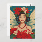 レトロ50sトロピカルクリスマスピンアップ美しいクイーン ポストカード (正面/裏面)