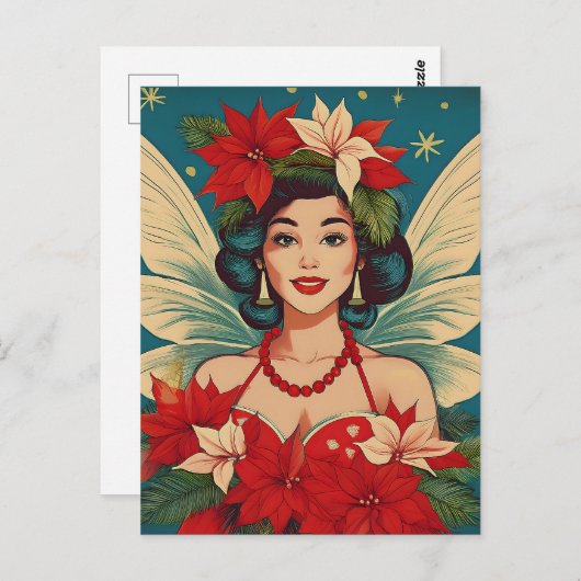 レトロ50sトロピカルクリスマスピンアップ美しいクイーン ポストカード (正面/裏面)