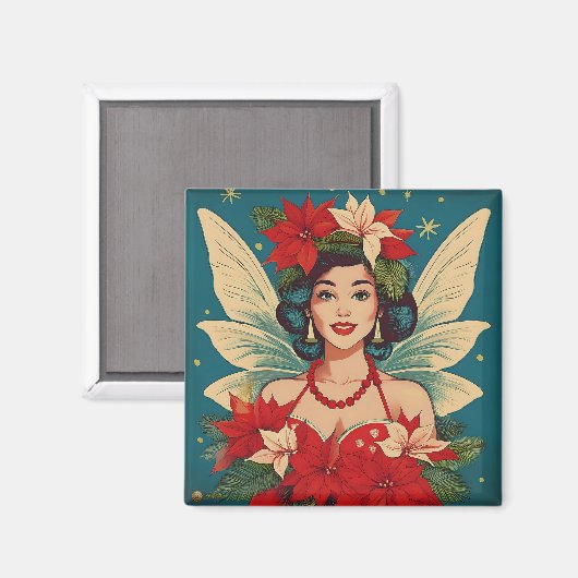 レトロ50sトロピカルクリスマスピンアップ美しいクイーン マグネット (正面/裏面)