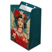 レトロ50sトロピカルクリスマスピンアップ美しいクイーン ミディアムペーパーバッグ (裏面アングル)