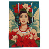 レトロ50sトロピカルクリスマスピンアップ美しいクイーン ミディアムペーパーバッグ (裏面)