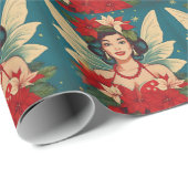 レトロ50sトロピカルクリスマスピンアップ美しいクイーン ラッピングペーパー (ロールコーナー)