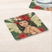 レトロ50sトロピカルクリスマスプリンセス スクエアペーパーコースター (アングル)