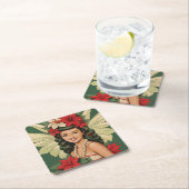 レトロ50sトロピカルクリスマスプリンセス スクエアペーパーコースター (インサイチュ)