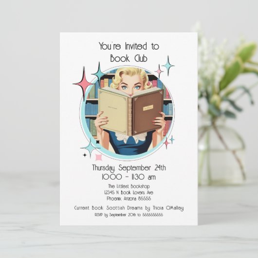 レトロ50sピンクティール(緑がかった色)アクアブッククラブおもしろいカスタム 招待状 (スタンド正面)