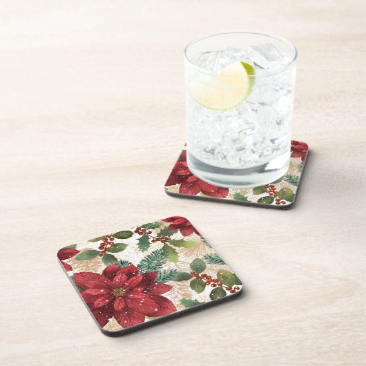 レトロ50sポインセチア赤グリーンクリーム コースター (右側)