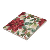 レトロ50sポインセチア赤グリーンクリーム タイル (側面)