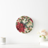 レトロ50sポインセチア赤グリーンクリーム ラウンド壁時計 (ホーム)