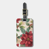 レトロ50sポインセチア赤グリーンクリーム ラゲッジタグ (正面縦)