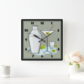 レトロ50sマルティニカクテルタイムミッドセンチュリー（グレー） スクエア壁時計 (ホーム)
