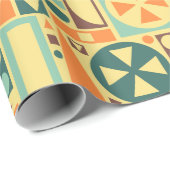 レトロ50s世紀半ばのモダンなオレンジ幾何学的 ラッピングペーパー (ロールコーナー)