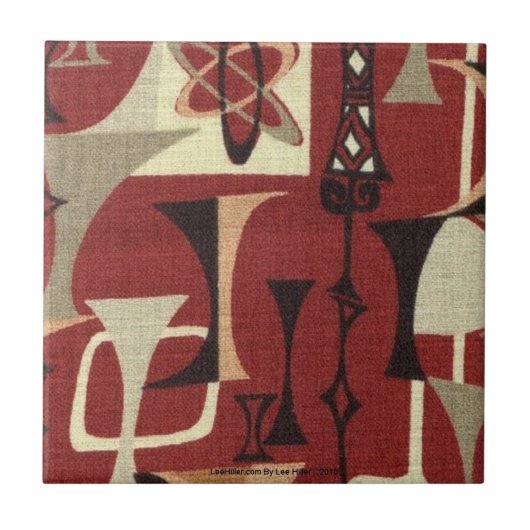 レトロ50s原子プリントブリックブラックモスとタン タイル (正面)