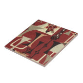 レトロ50s原子プリントブリックブラックモスとタン タイル (側面)