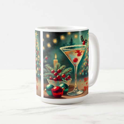 レトロ50s明るいメリークリスマスカクテルマルティーニ コーヒーマグカップ (正面右)