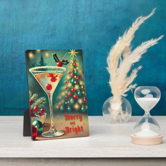 レトロ50s明るいメリークリスマスカクテルマルティーニ フォトプラーク (側面)