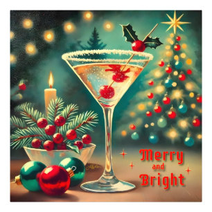 レトロ50s明るいメリークリスマスカクテルマルティーニ フォトプリント           