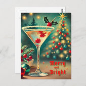 レトロ50s明るいメリークリスマスカクテルマルティーニ ポストカード (正面/裏面)