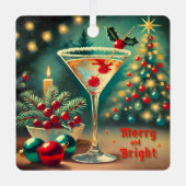 レトロ50s明るいメリークリスマスカクテルマルティーニ メタルオーナメント (正面)
