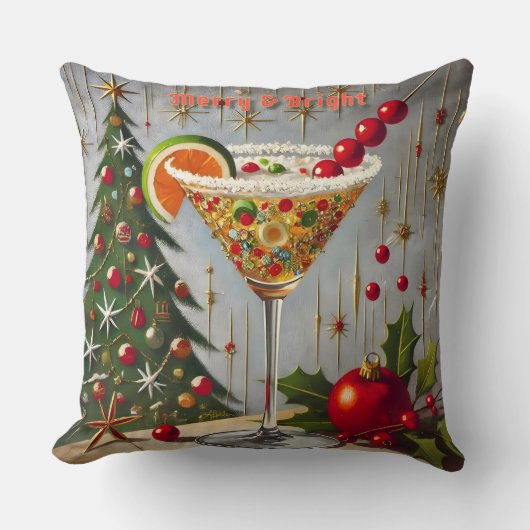 レトロ50s明るいメリークリスマスキャンディカクテル クッション (正面)