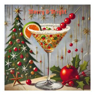 レトロ50s明るいメリークリスマスキャンディカクテル フォトプリント           