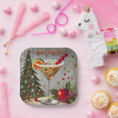 レトロ50s明るいメリークリスマスキャンディカクテル ペーパープレート (パーティー)