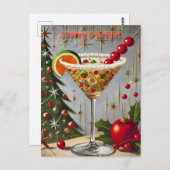 レトロ50s明るいメリークリスマスキャンディカクテル ポストカード (正面/裏面)