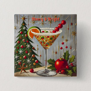 レトロ50s明るいメリークリスマスキャンディカクテル 缶バッジ