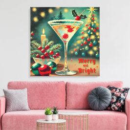 レトロ50's メリー ブライト クリスマス カクテル マティーニ キャンバスプリント