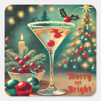 レトロ50's メリー ブライト クリスマス カクテル マティーニ スクエアシール