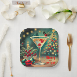 レトロ50's メリー ブライト クリスマス カクテル マティーニ ペーパープレート