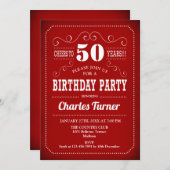 レトロ50th誕生日パーティー – 赤白 招待状 (正面/裏面)