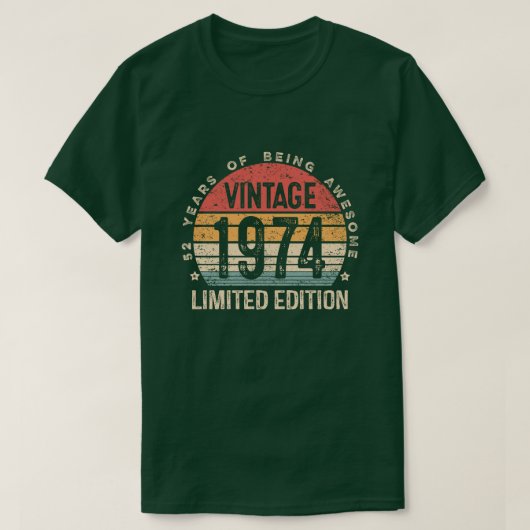 レトロ52歳 1974 限定版 52歳の誕生日 Tシャツ (デザイン正面)