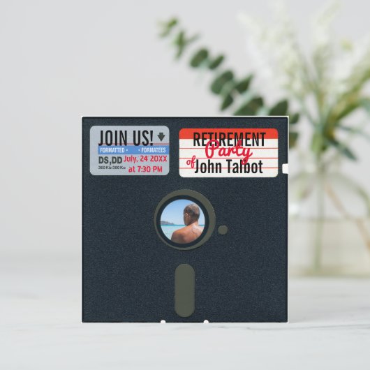 レトロ5.25フロッピーディスクリタイアメントパーティー招待状 招待状 (スタンド正面)