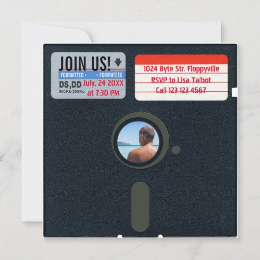 レトロ5.25フロッピーディスクリタイアメントパーティー招待状 招待状 (裏面)