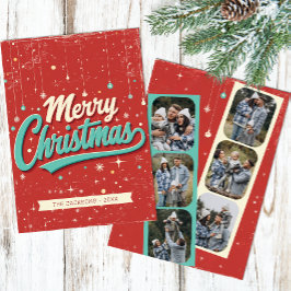 レトロ6写真メリークリスマスファミリーカード 招待状