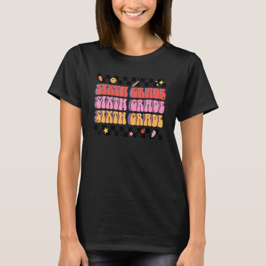 レトロ6年生ガールズボーイズ先生チーム6年生 Tシャツ (正面)