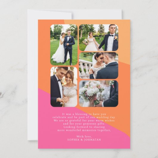 レトロ6枚オレンジピンク結婚のサンキューカード 招待状 (裏面)