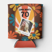 レトロ60のフラワーパワーフォトパーソナライズされたー 缶クーラー (正面)